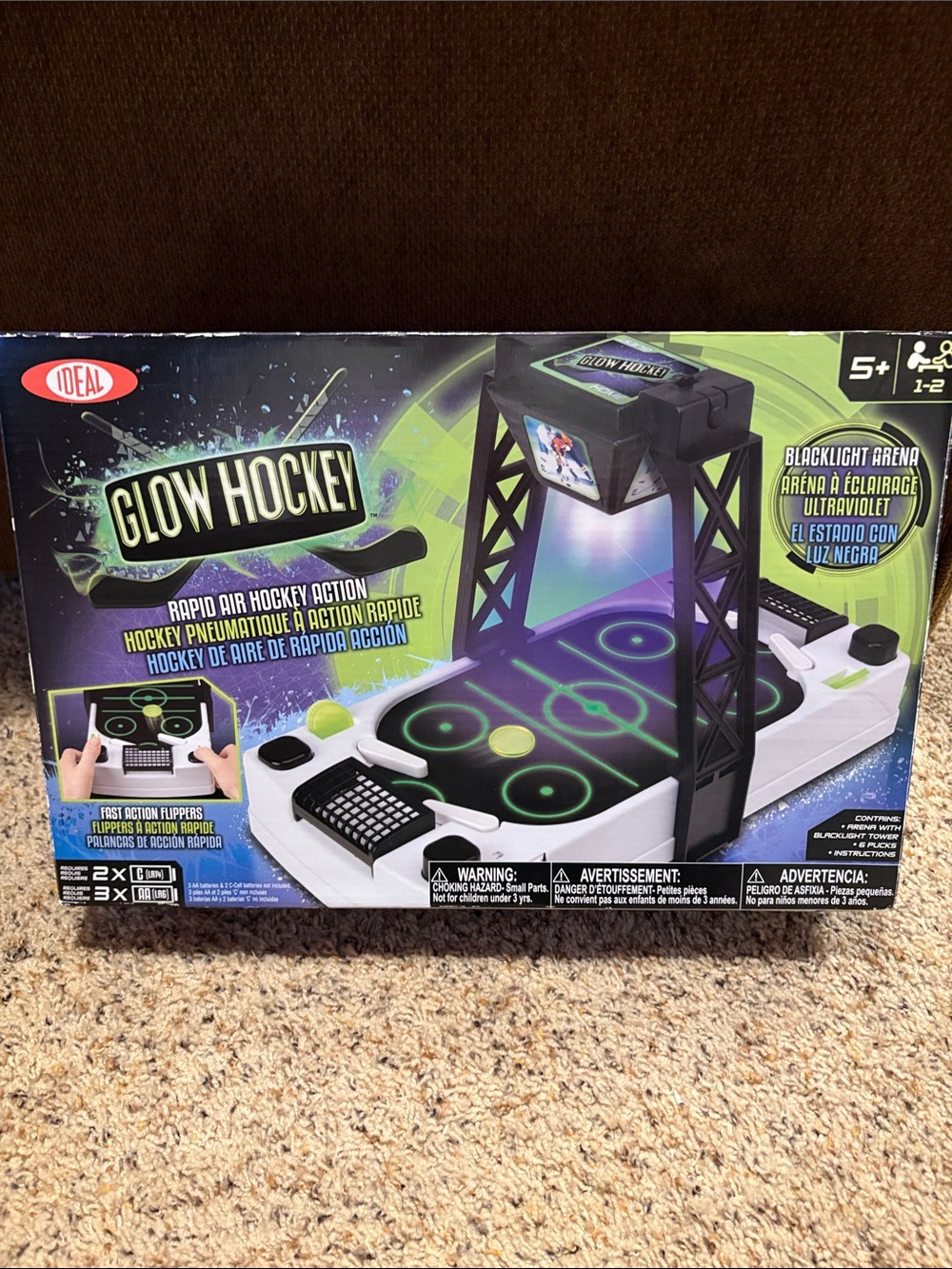 Ideal Glow Hockey Table - White, Black & Neon Green